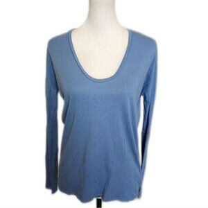 GAP Soft V-neck Long Sleeved Tee T-shirt In "Bright Blue", Medium